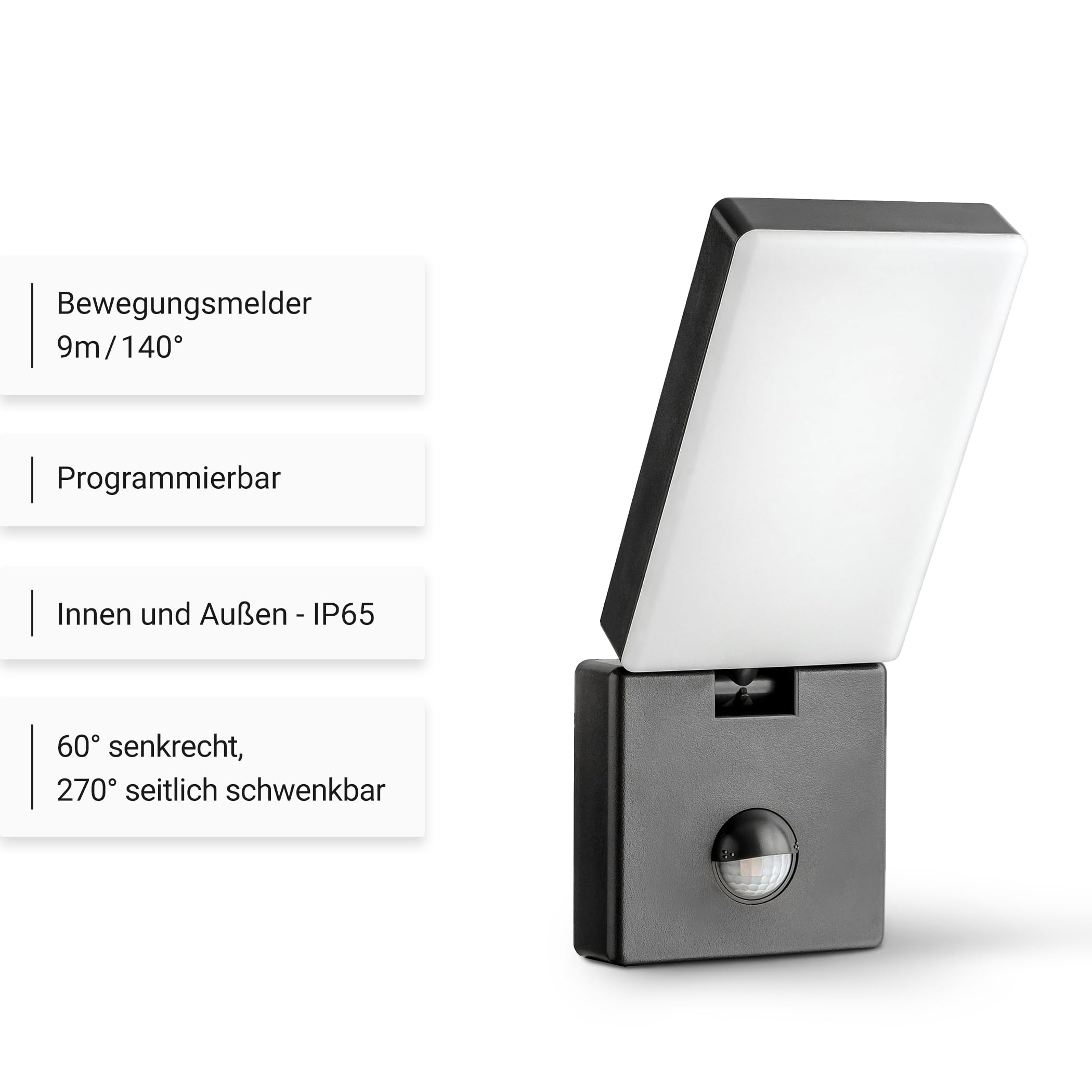 SEBSON Außenlampe mit Bewegungsmelder 15W Anthrazit 9m / 140° - 2er Set | programmierbar, LED Aussenleuchte kaltweiß 5800K 900lm, Wandleuchte IP65, Außenwandleuchte Sensor Reichweite 9m / 140°