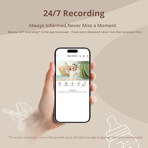 Miniatura 7 de Monitor inteligente para bebé con cámara de 1080P, visión nocturna, audio bidireccional y detección de llantos  WiFisin WiFi, sensor de temperatura,