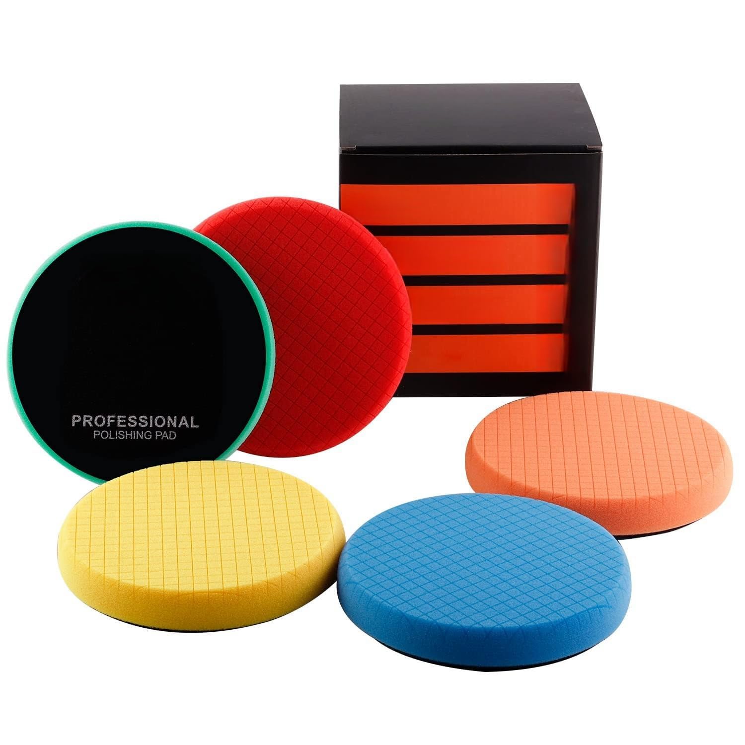 THE WHITE SHOP Buffing Sponge Pads, 5Pcs Backing Plate Compound, Cutting Polishing Pad Kit For Car Buffer Polisher Compounding, Polishing and Waxing Auto Tool Polishing Buffing Pad Set