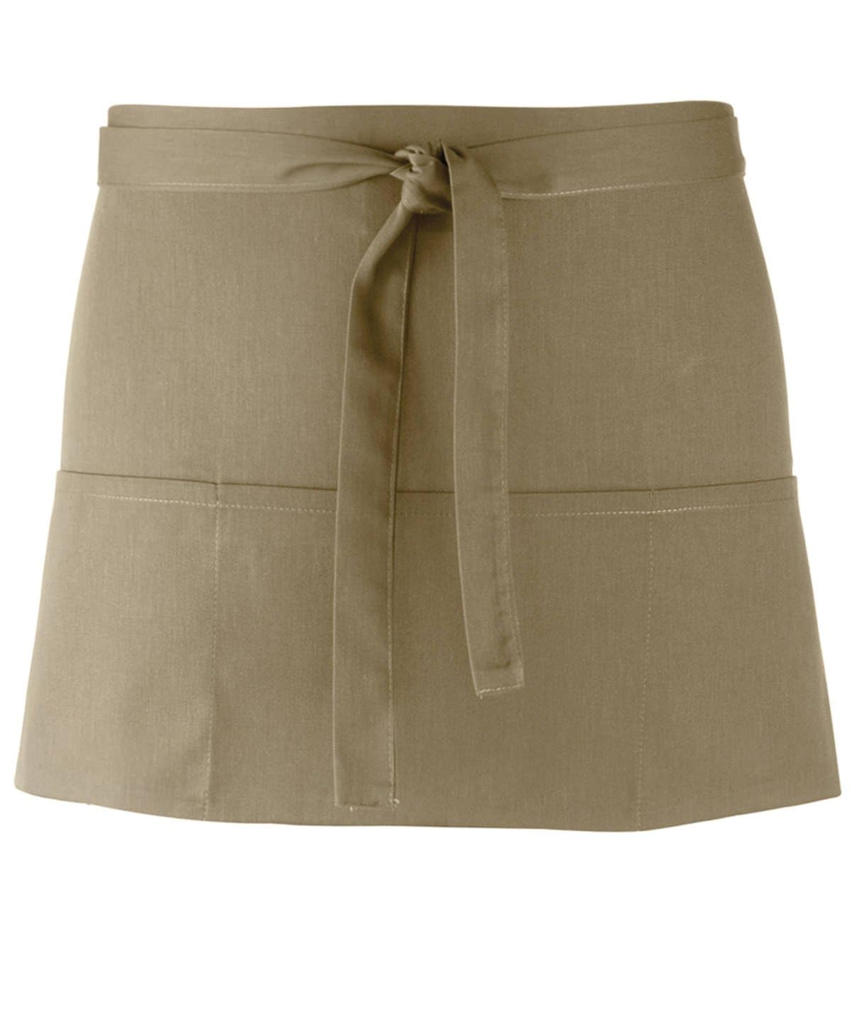 Workwear World Spectrum Collection 3 Pocket Kitchen Hospitality Catering Bar Service Short Waist Apron (Olive)