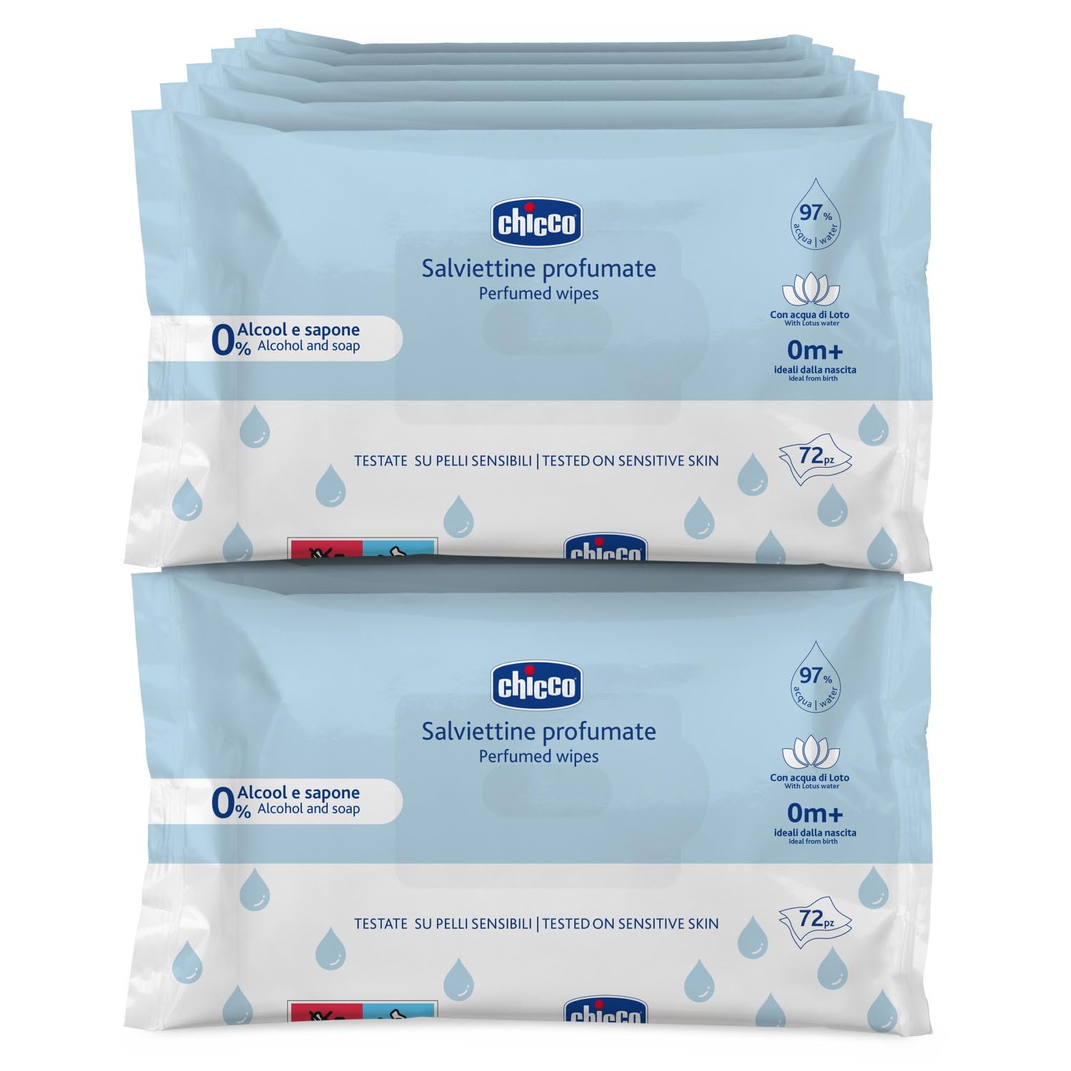 Lingettes multifonctions pour bébés, sans alcool, parfumées, adaptées aux peaux sensibles, Megapack de 864 Lingettes, 12 paquets de 72 lingettes