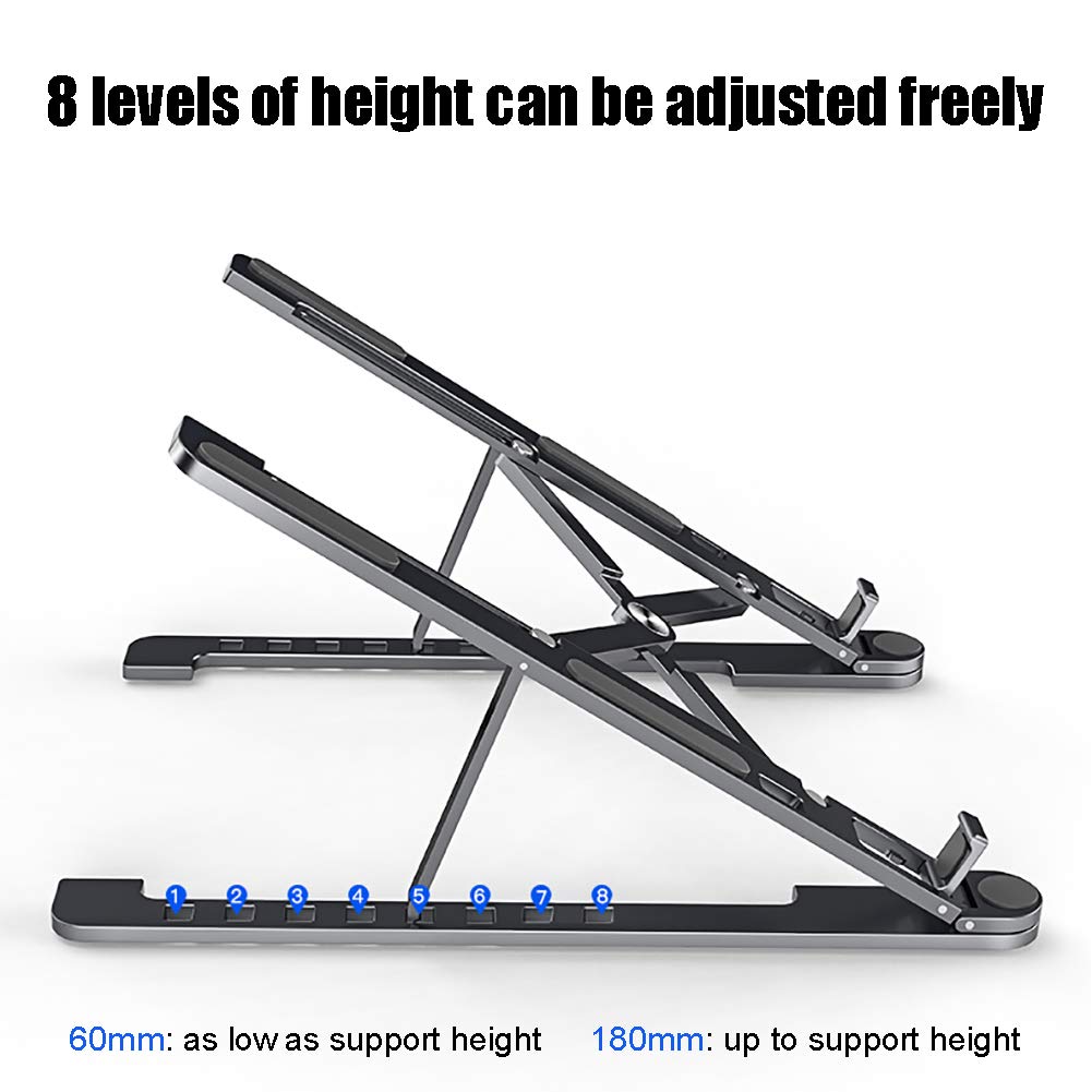 Soporte para laptop, soporte para portátil, soporte plegable para laptop, elevador de 8 alturas ajustables, para computadora de escritorio y tablet