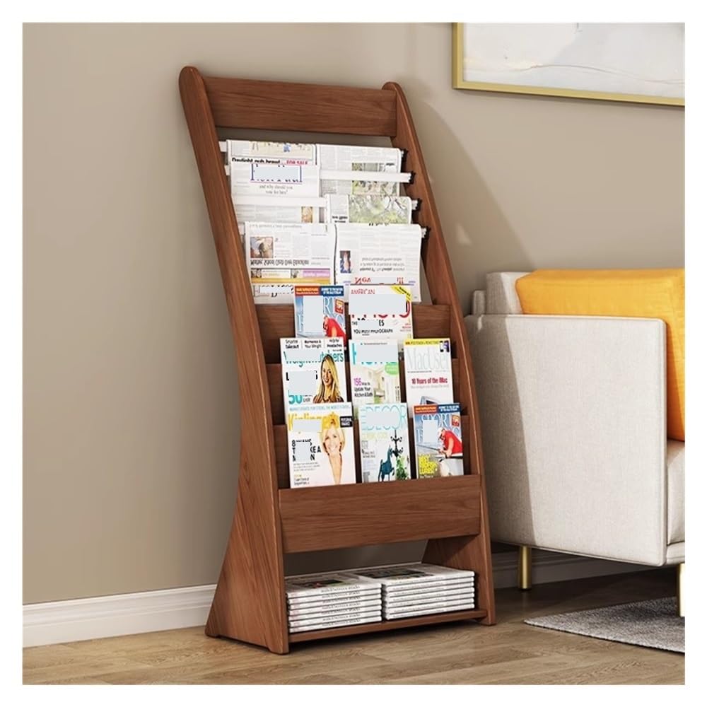 Zeitschriften-Displayrahmen Zeitungsständer aus Holz, Bürozeitschriftenständer, bodenstehender Broschürenständer, Werbematerial, Präsentationsständer, Aufbewahrung, Bücherregal Prospektständer(Brown)