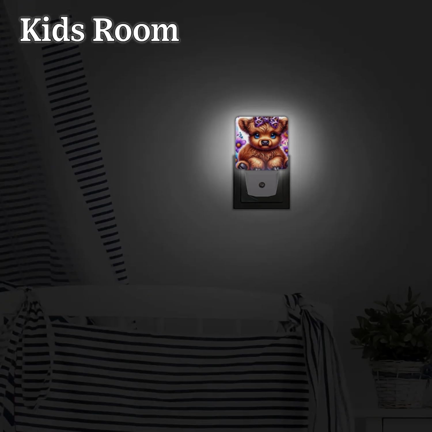 Pardick Animal Alpine Cattle Flower Plug in Night Light Set of 2 LED Nightlights Auto Dusk to Dawn Sensor Nightlight Lamp for Kids Boy Girls Room Bedroom Bathroom Kitchen Hallway Nursery Stairs Decor