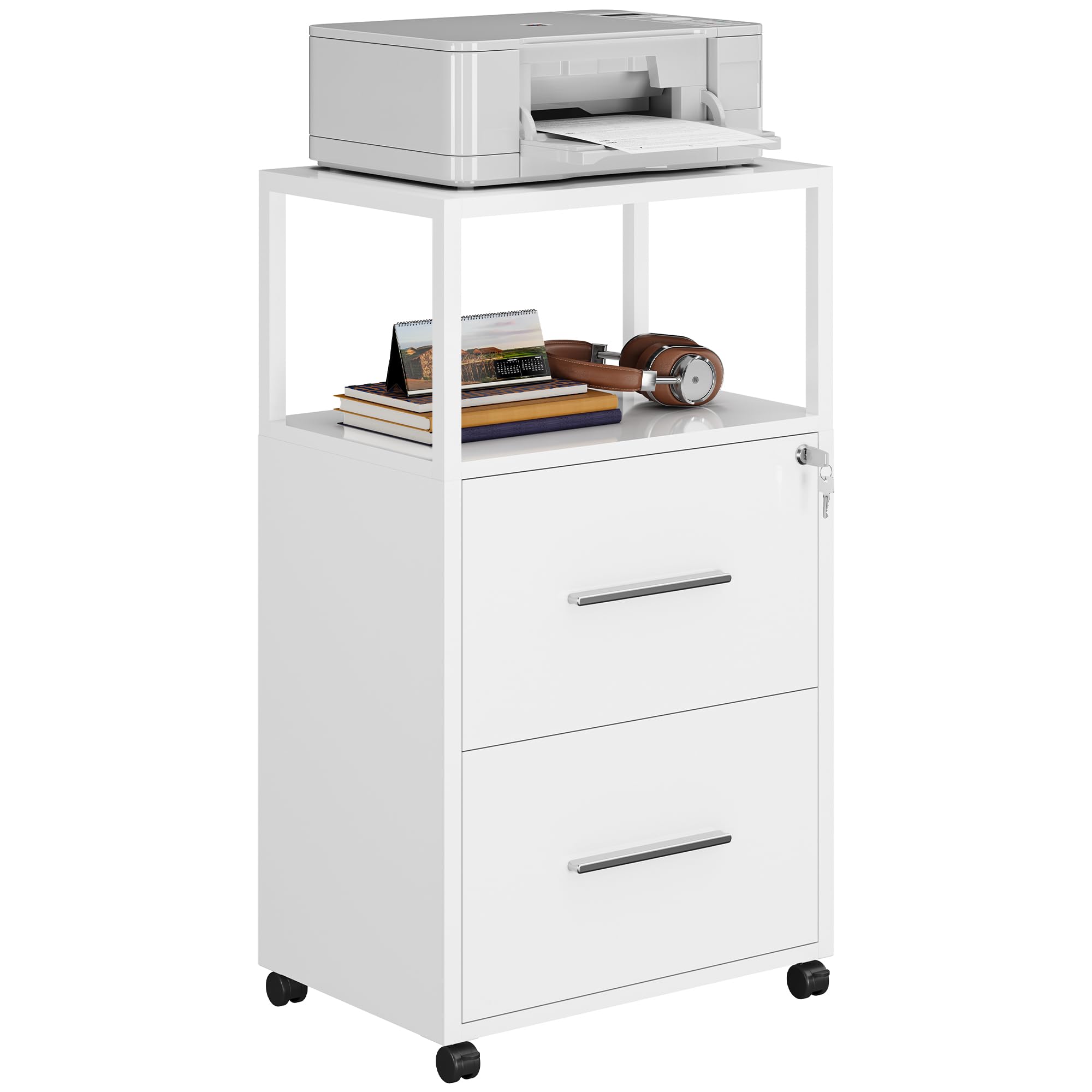 YITAHOME Druckertisch mit Rädern, 104CM Tall Aktenschrank mit Stahlböden, Mobiler Aktenschrank Druckerständer, Bürocontainer Rollschrank, Schubladenkommode für Zuhause Büro, 104x60x40 cm, Weiß