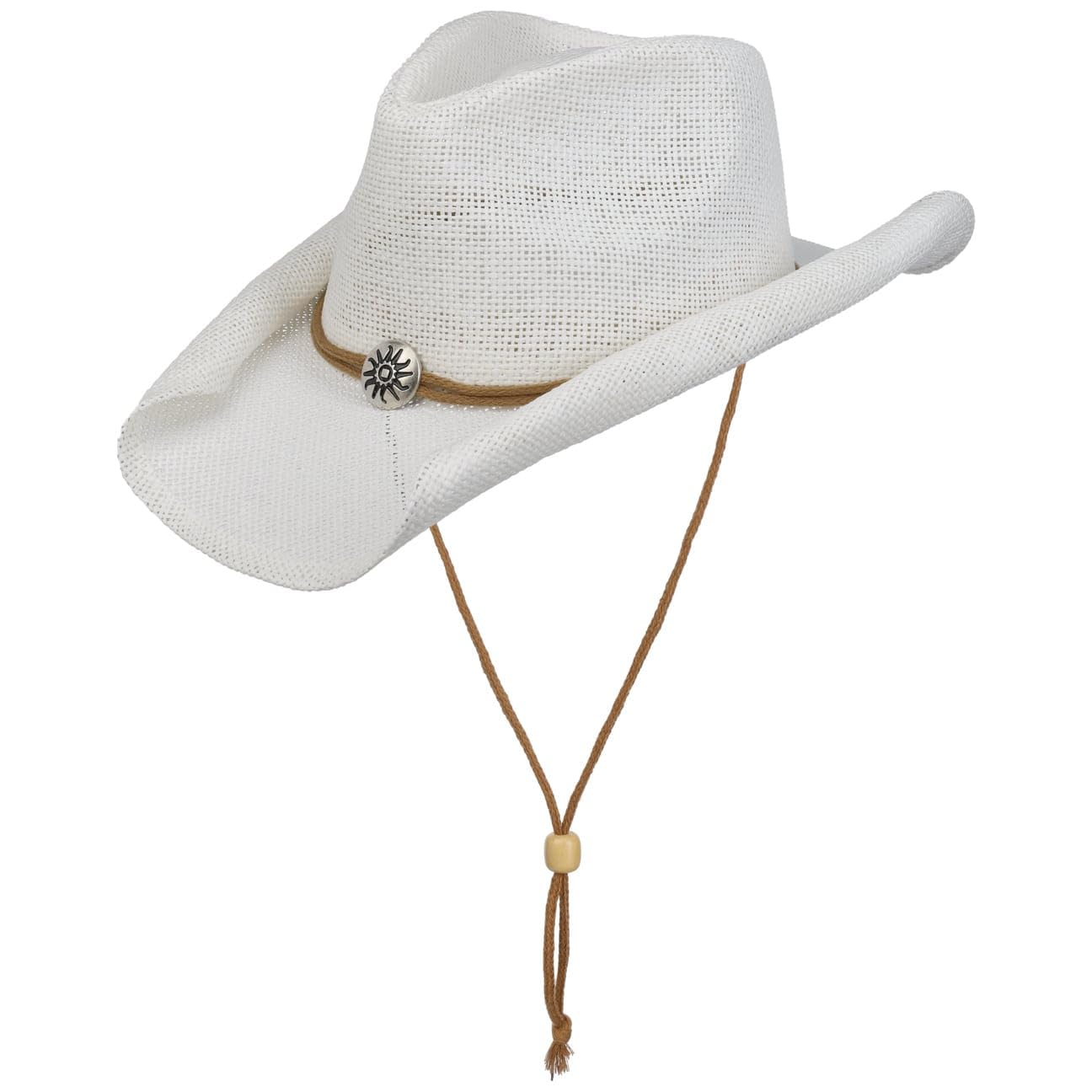 Lipodo Vescadosa Western Paper Straw Cowboy Hat Adjustable Chin Strap Unisex Summer White