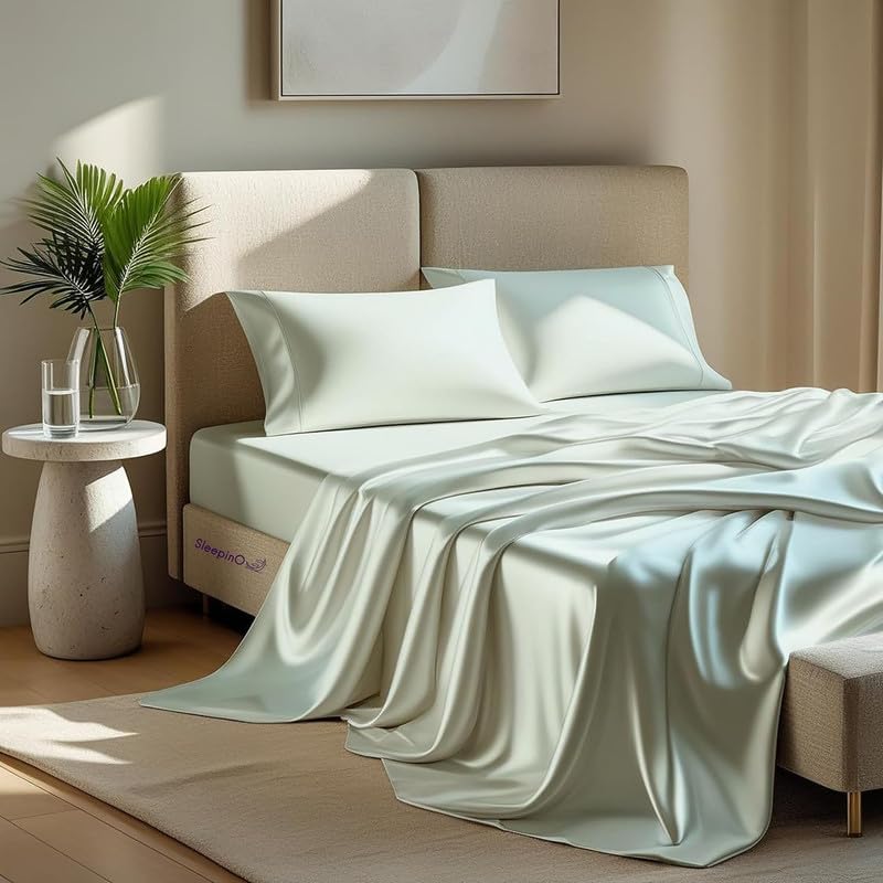 Image of Premium Satin King Size (92x106 Inchs) with 2 Pillow Cover Bedsheet Ultra Soft & Silky Smooth, Breathable Cooling Fabric, Luxury Glossy Finish|Silver Grey
