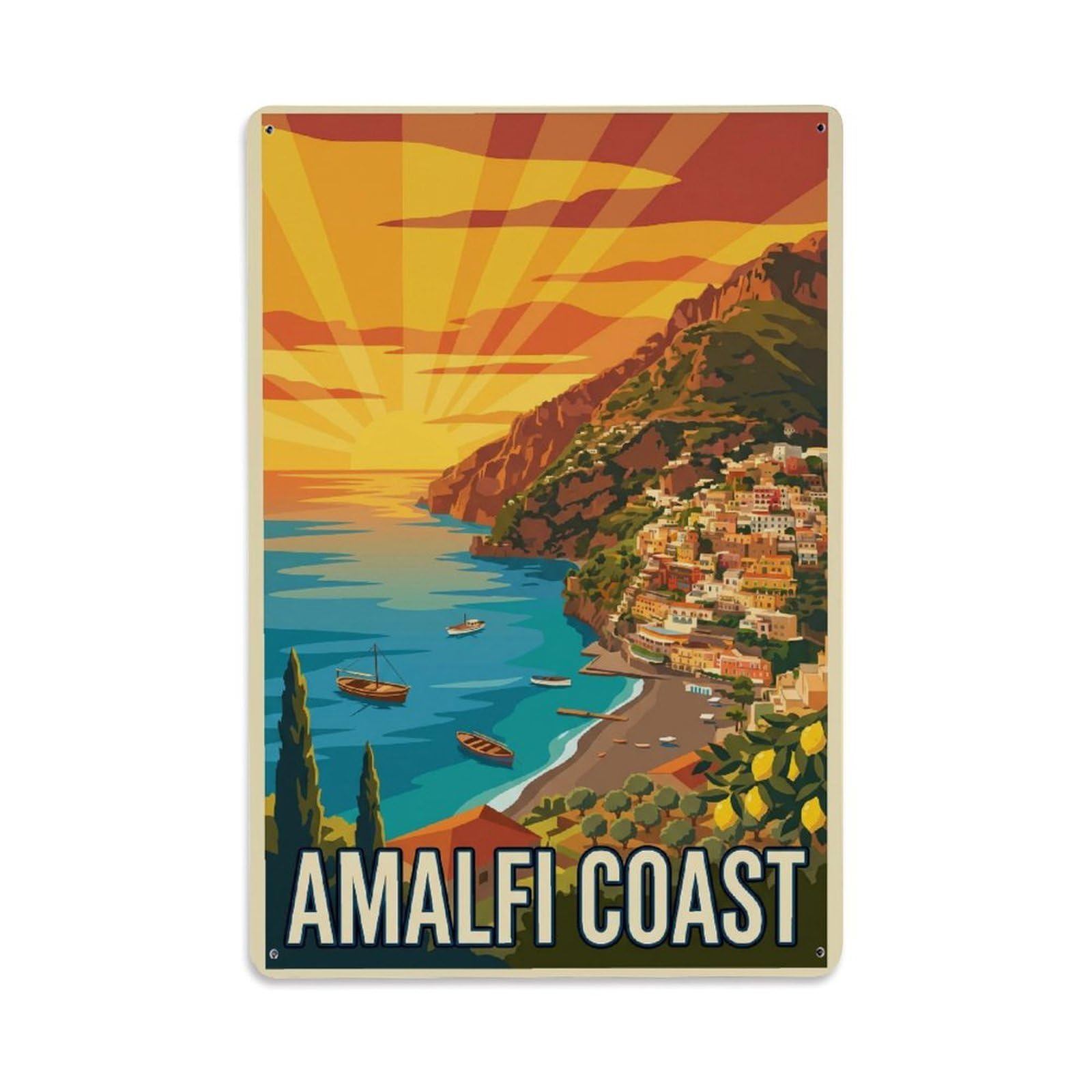 Vintage Travel Sunset Italy Coastal Metal Tin Sign