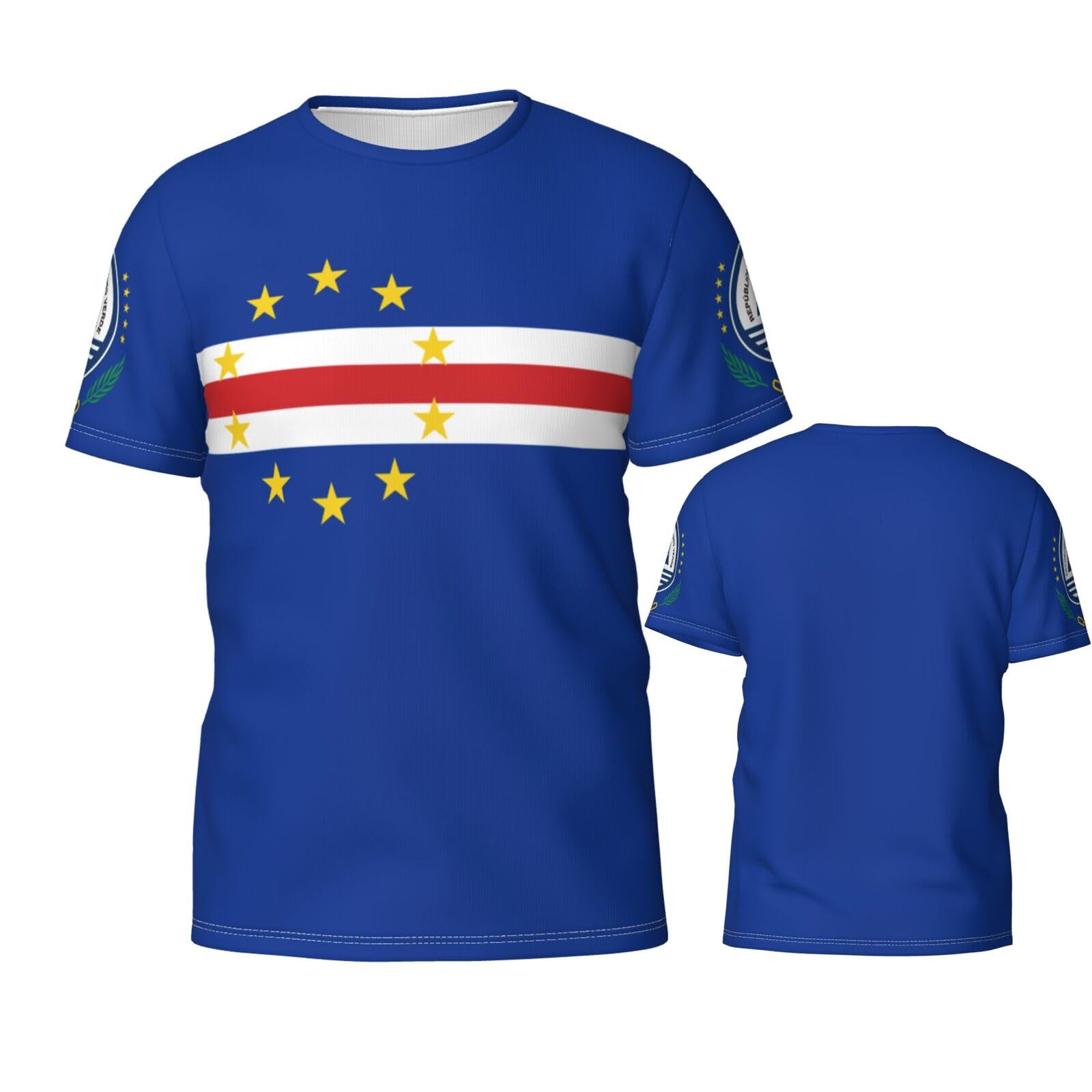 Pelnyc Unisex Blue Cape Verde Flag Cape Verdean 3D Printed Patriotic T Shirt Tees Tops Sport Shirts