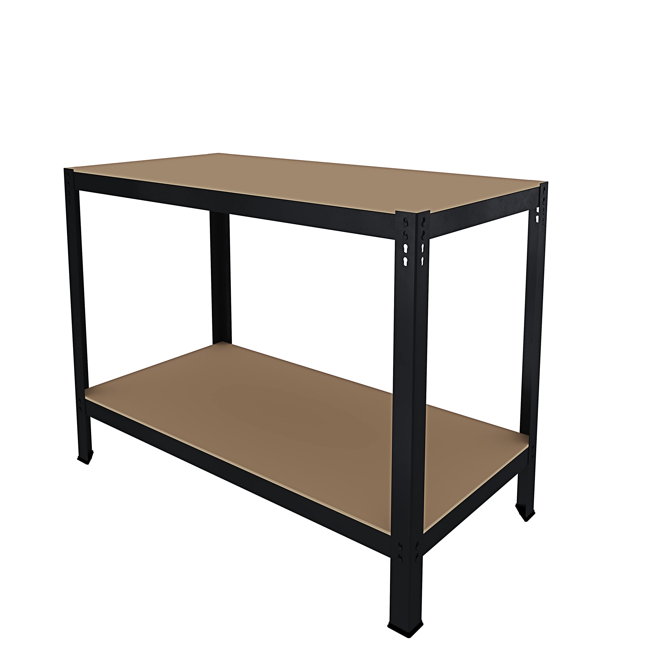 Banco Tavolo Da Lavoro Senza Bulloni In Acciaio Metallo MDF Portata Fino 550 Kg 2 Ripiani Regolabili Ideale Per Garage Officina Cantina Capannone Magazzino Design Modulare 90 x 120 x 60 cm (Black)