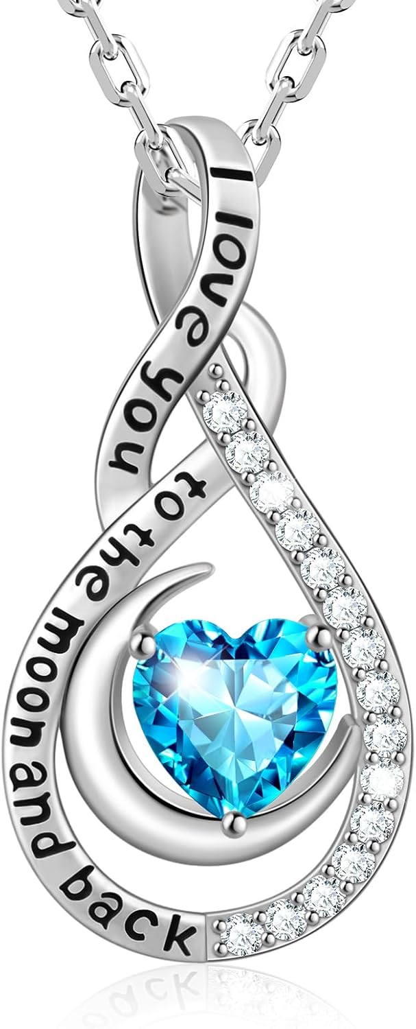 Birthstone Necklaces for Women, 925 Sterling Silver Dainty Moon