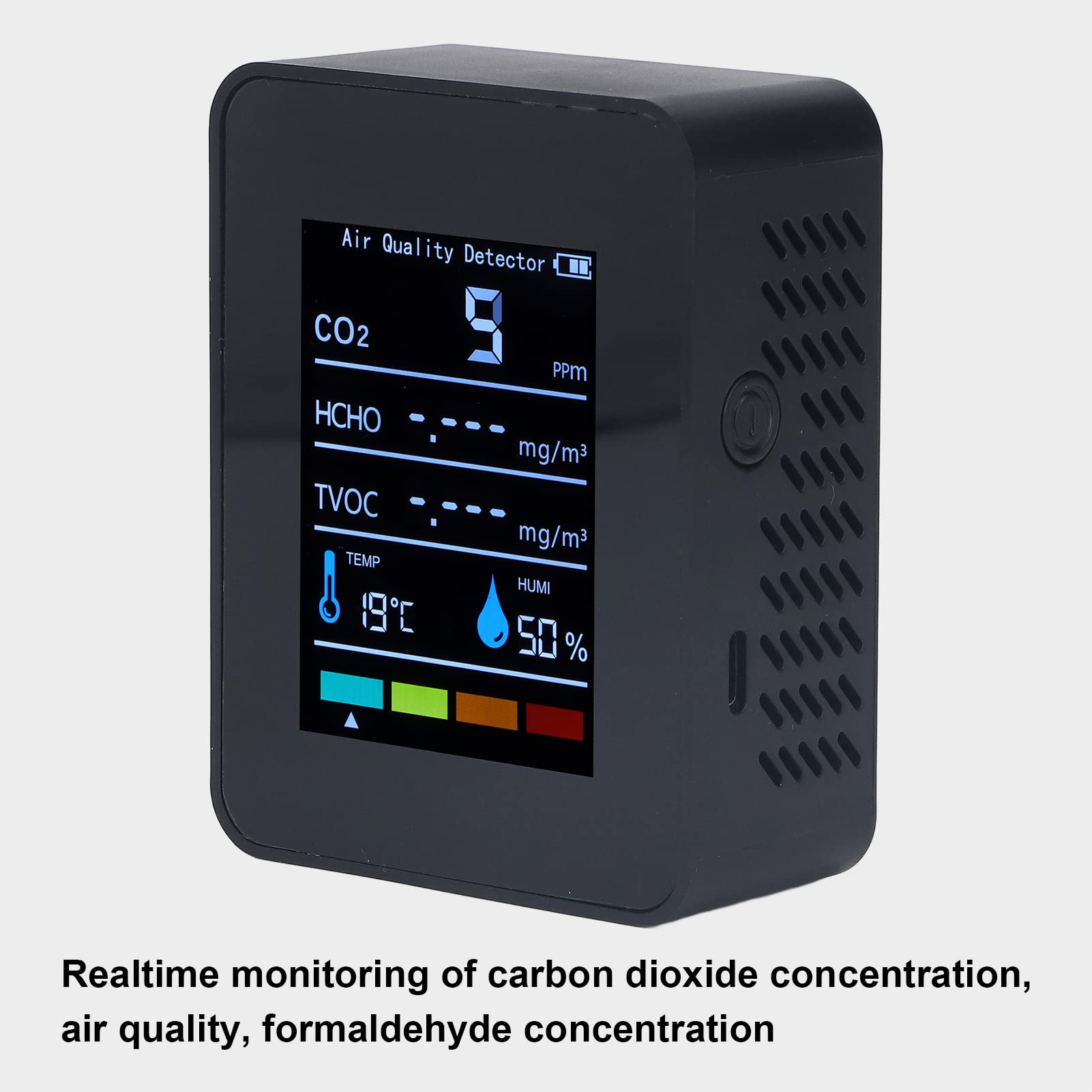 Monitor de Calidad del Aire, Detector de CO2 Detector de Dióxido de Carbono CO2 Negro LCD TVOC HCHO Temperatura Humedad Monitor de Calidad del Aire Medidor Monitor de CO2 para
