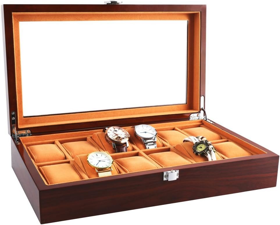 Watch Cases for Men 12 Slots Solid Wood Storage Organizer Display Box Large Holder Exquisite and Durable,Best Present for Birthday,Valentine's Day, Wedding, Christmas and New Year
