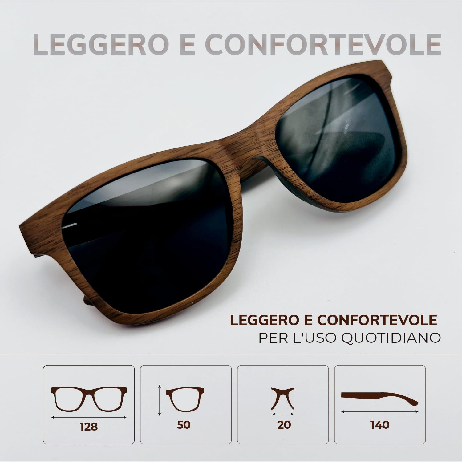 Oren Innovations - Occhiali da Sole Uomo Donna Polarizzati UV400, Galleggianti in Vero Legno Multistrato, Ultraleggeri con Cerniere a Molla, Ideali per Mare, Barca, Pesca, Kayak e Outdoor