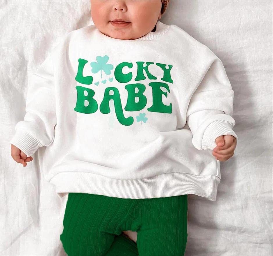 Engofs Toddler Baby Girl St. Patrick's Day Outfit Long Sleeve Letter Print Sweatshirt Tops Bell Bottoms Pants Set My First St Patricks Clothes Green 18-24 Months