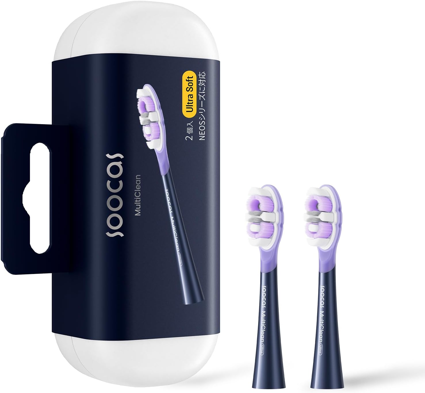 Soocas Multi-Clean Ultra Soft Toothbrush Head, Compatible with NEOS II & NEOS II Ultra, 2-Pack, Midnight Blue