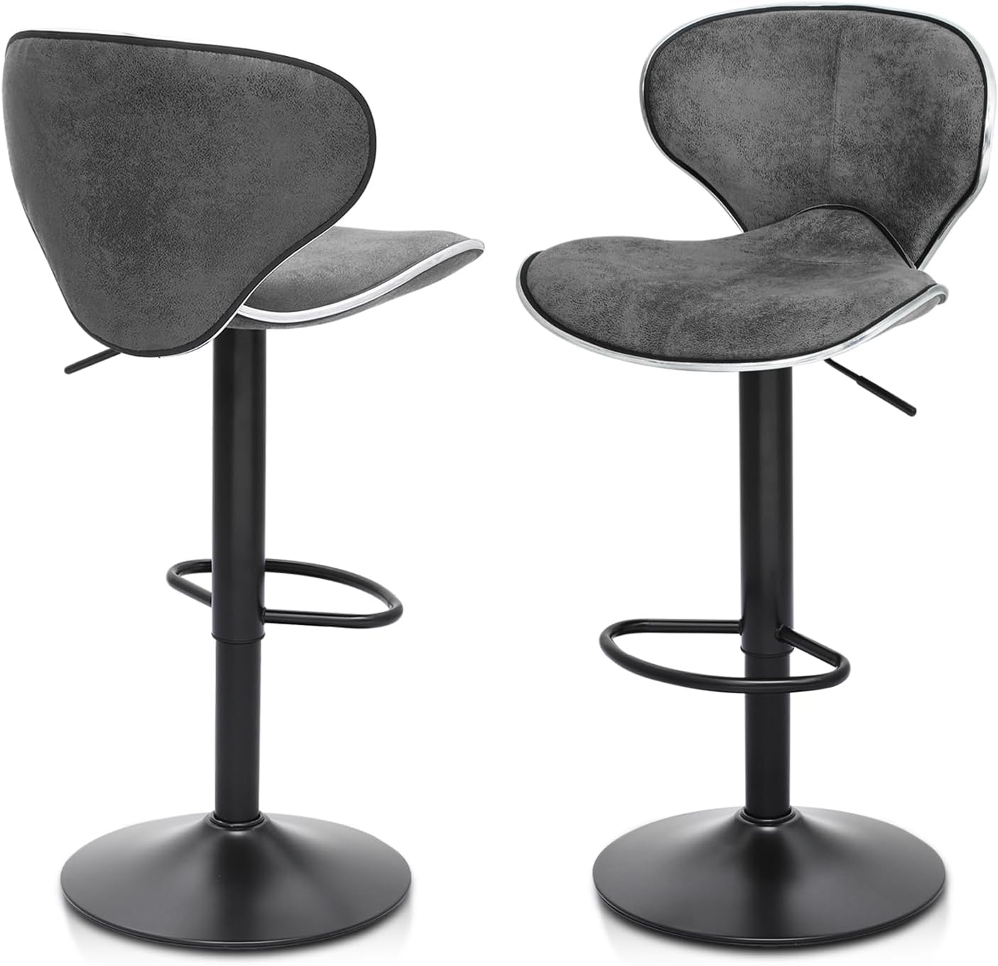 Athena Collection Counter Height Bar Stools Set of 2, Adjustable Swivel Barstool Set of 2 with Leather Back and Metal Base, Modern Counter Bar Stool Chair for Home, Kitchen Island, Grey