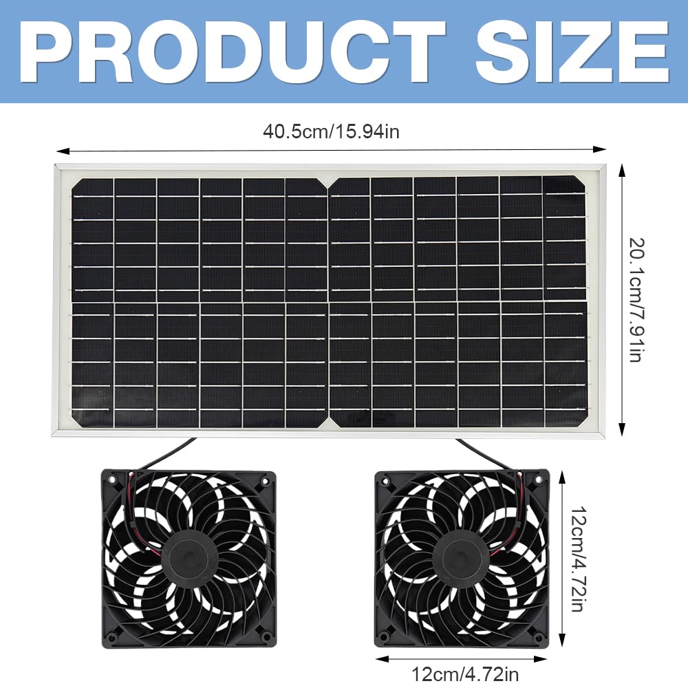 Solar Ventilator Gewächshaus, 16W Solarlüfter Gartenhaus mit DC Doppelventilator, Solar Lüfter Solarventilator, Ventilator Solarbetrieben für Kleine Hühnerställe, Gewächshäuser, Fenster Auspuff