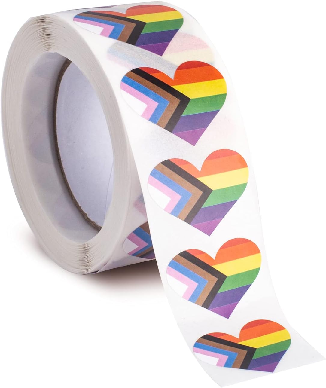 LGBTQ Pride Heart Stickers * 500 Per Roll (1 x 1) - LGBTQ Lesbian Gay Bisexual Transgender Sticker (Progress Pride)