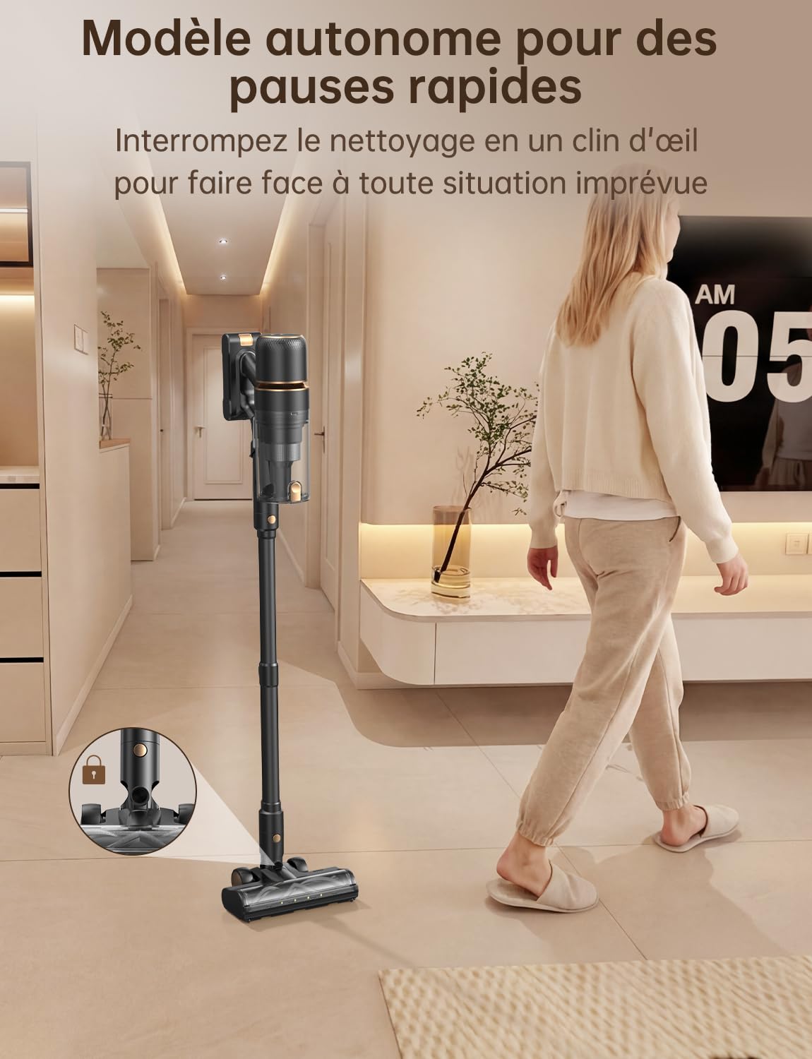 OXVAC Akku Staubsauger kabellos 58KPa/70Min/600W Smart Display 1,8L Behälter HEPA-Abstreifer selbststehend V-Anti-Tangle-Bürste Wandladestation selbstreinigendes Filtersystem für Tierhaare Teppiche