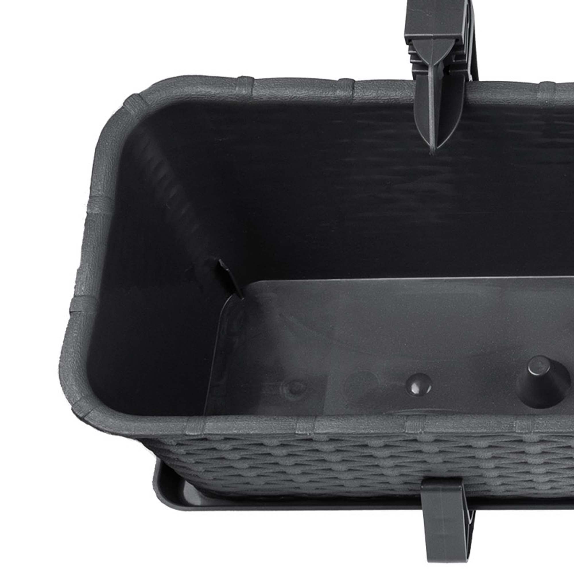 KADAX Macetas de Plástico Imitación Ratán, Maceteros Rectangulares con Platillos y Soportes para Exterior, Jardineras Colgantes (4: Antracita, 60 cm, Aprox. 48L)