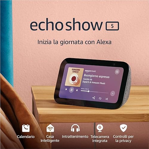 Immagine del prodotto Echo Show 5 (3ª generazione) | Schermo touch intelligente e compatto, con Alexa: controllo della Casa Intelligente e molto altro | Antracite