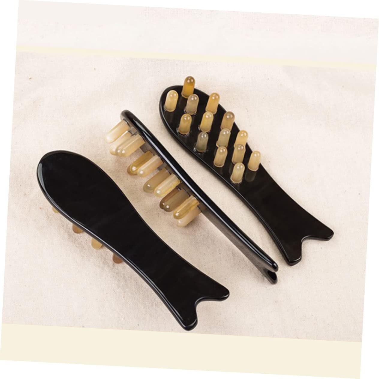 Healeved 3stücke Fischförmiger Massagekamm Aus Naturhorn Multifunktionaler Kamm Zur Kopfhautmassage Tragbar Handlich Elegant Für Entspannende Anwendungen Zuhause Oder Unterwegs
