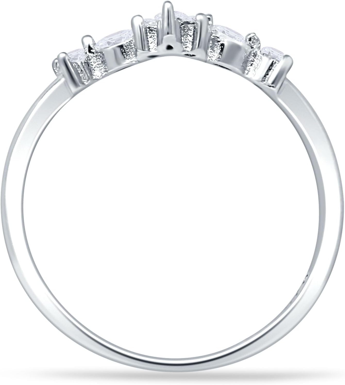 Blue Apple Co. Minimalist 7.5mm Half Eternity Band V Midi Chevron Ring Marquise & Round Cubic Zirconia Wedding Bands For Women 925 Sterling Silver Gifts For Her