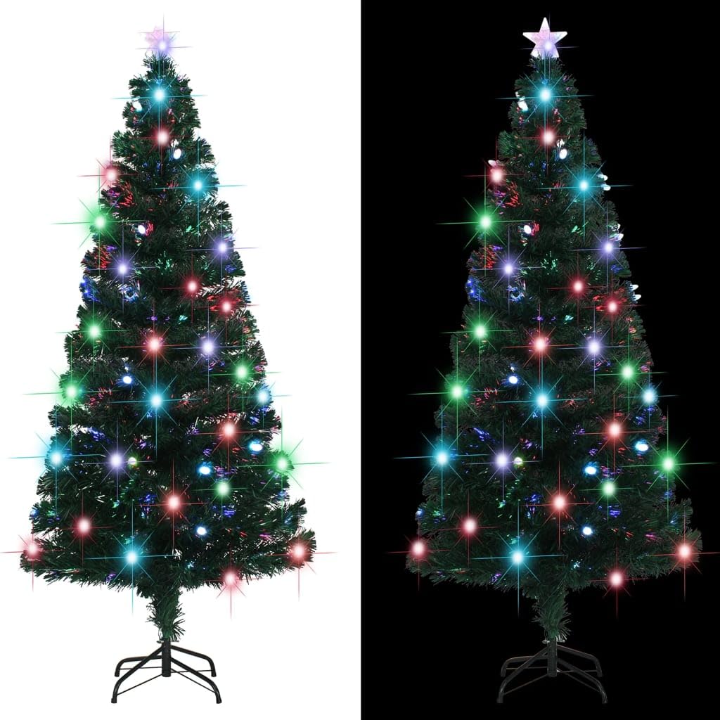 Artificial Christmas Tree, Green Fiber Optic, 5 ft Pre-Lit with Multicolor LED Lights, Weathered Finish, Indoor Outdoor Xmas Decoration Decor Trees