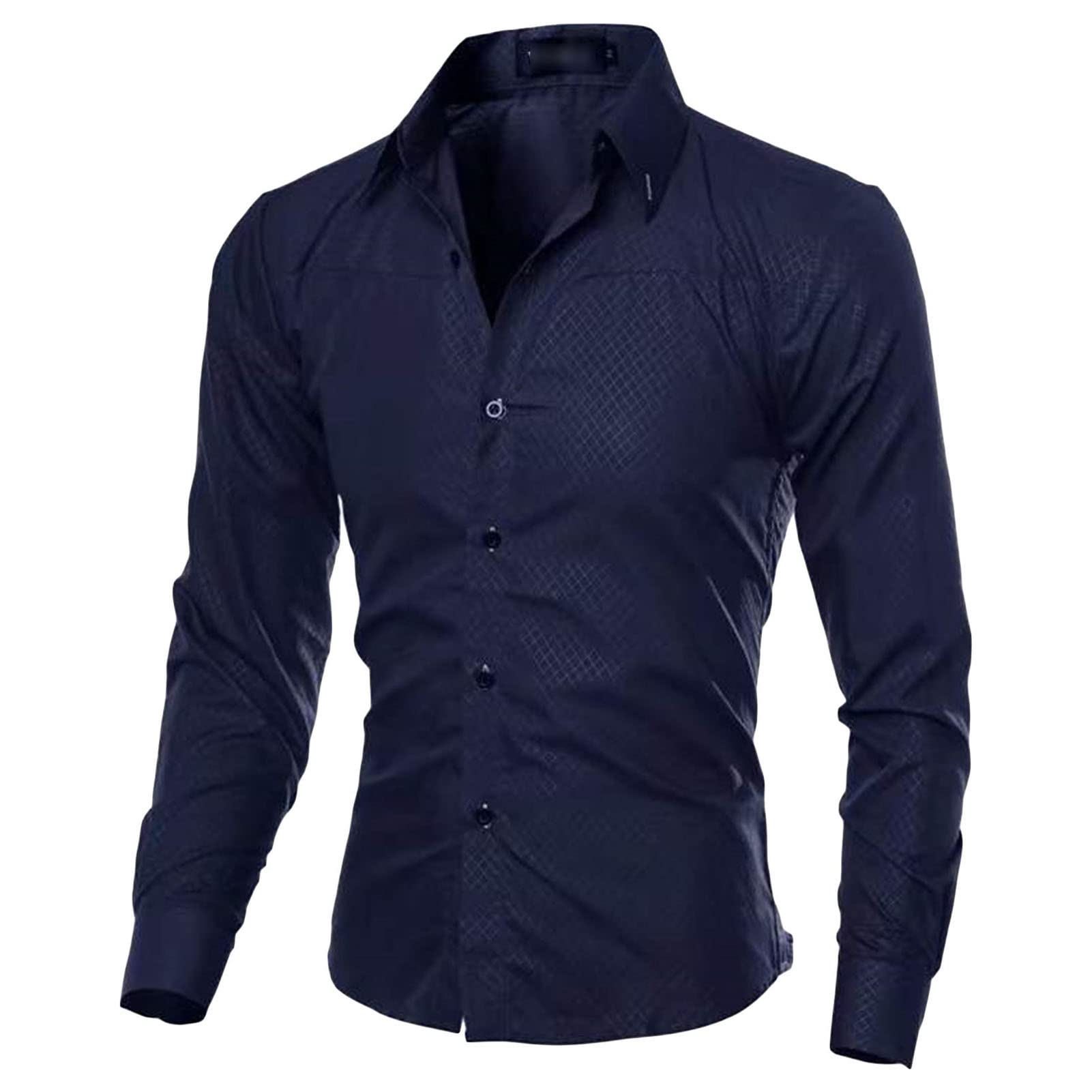 Men's Lightweight Casual Classic Dress Shirt Stylish Solid Button Down Shirts Loose Fit Long Sleeve Shirts (Dark Blue,4X-Large)