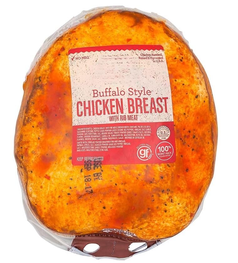 Buffalo-Style Chicken Breast, No artificial preservatives, colors or flavors , No fillers or extenders , Fully cooked, Proudly offering a variety of bold and delicious flavors, made with premium whole muscle meats, hand-trimmed and hand-seasoned to perfection. Minimally processed , Deli Counter Meat .[ 24 oz , 1.5 lb ]