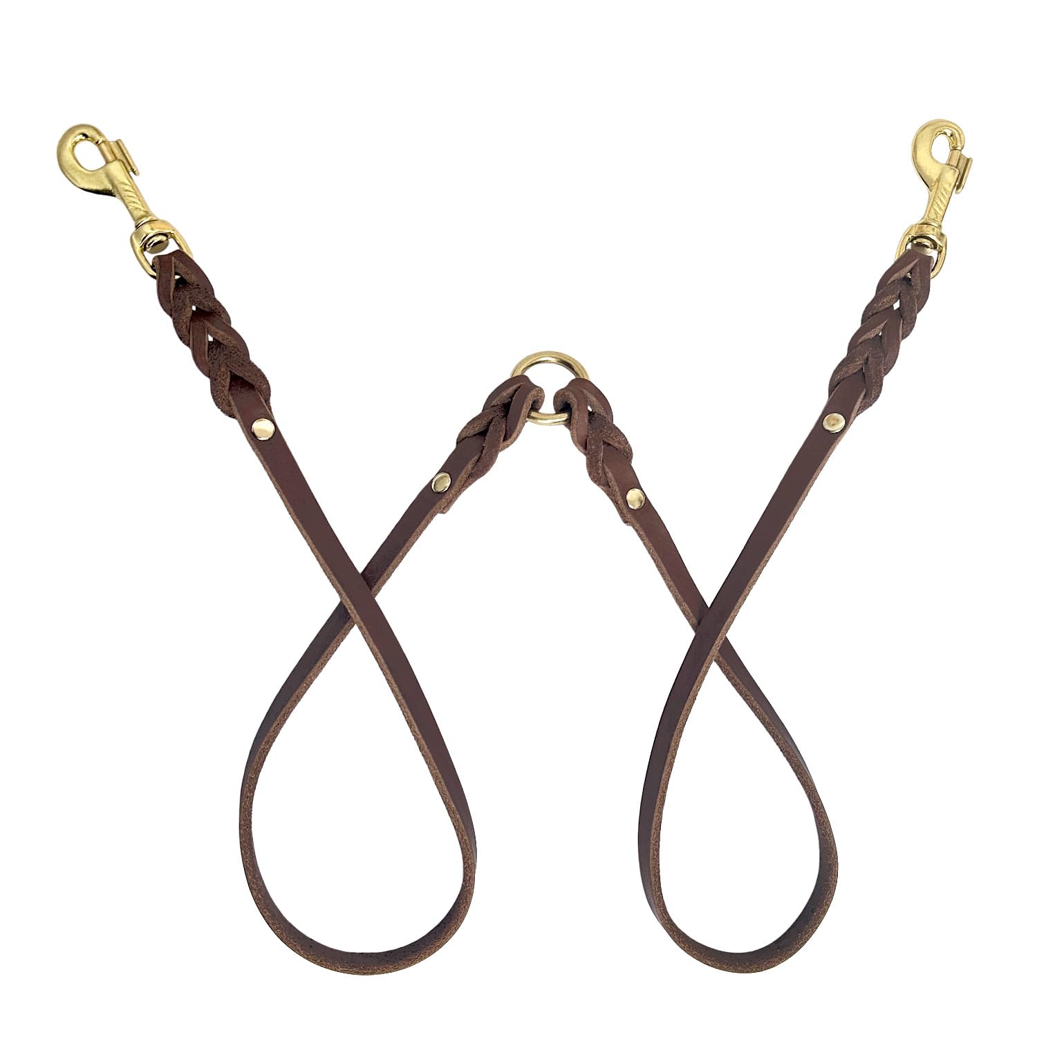 Guiding Star Leather Double Dog Leash for Two Dogs, Two Dog Leash No Tangle, Leather Dual Dog Leash, Leather Dog Leash for Two Dogs with One Lead (1/2”*20”, Brown)