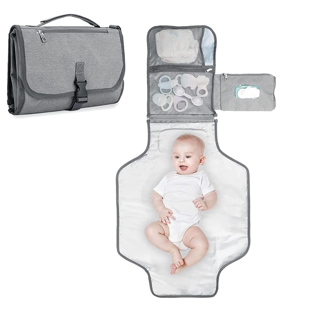 Waterproof Baby Diaper Changing Pad, Folding Diaper Pad for Toddler, Portable Waterproof Changing Pad, Multi-Functional Stroller Bag, Multiple Storage Pockets, Reusable Infant Changing Diaper Mat