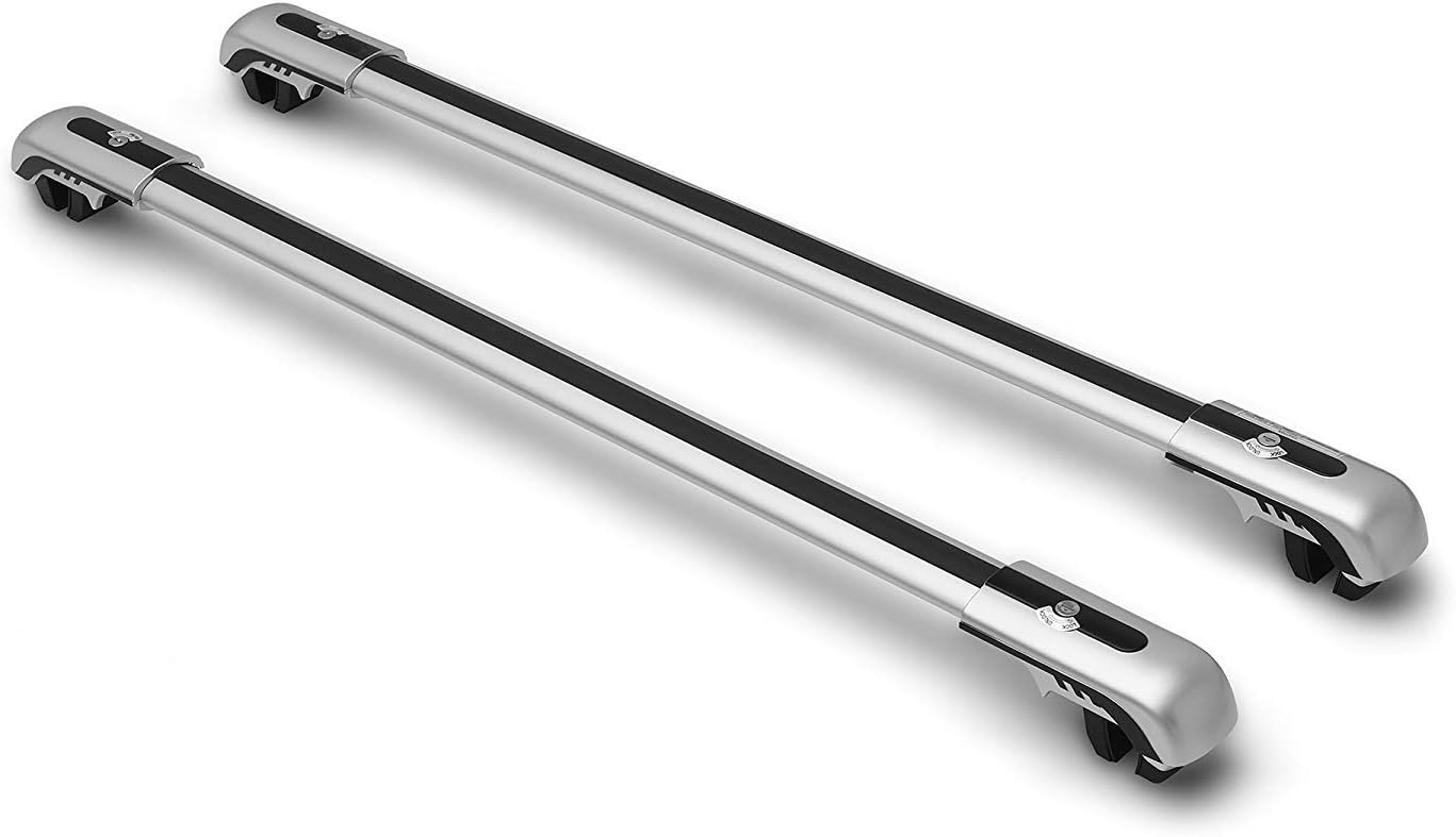 TAC Universal Shark Aluminum Roof Top Rail Rack Cross Bars with Lock System for Snowboard Kayak Canoe Luggage Carrier Truck Pickup SUV Off Road Exterior Accessories (2 Pieces)(Middle Size&Small Size)