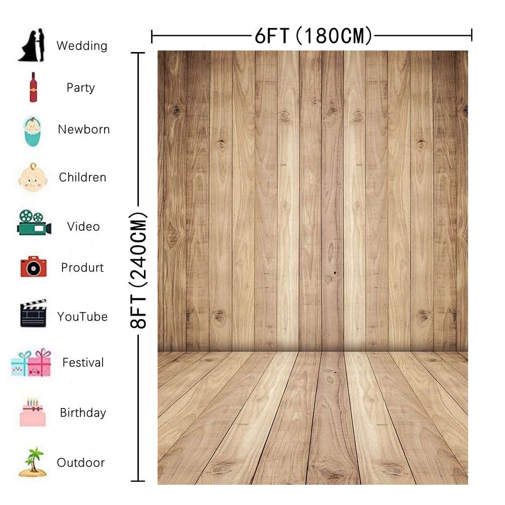 INRUI Telón de fondo retro de madera para fotografía, textura de madera rústica, piso, granja, granero, vaquero, madera, baby shower, fiesta de cumpleaños, decoración de fotos (1,8 x 2,4 m)