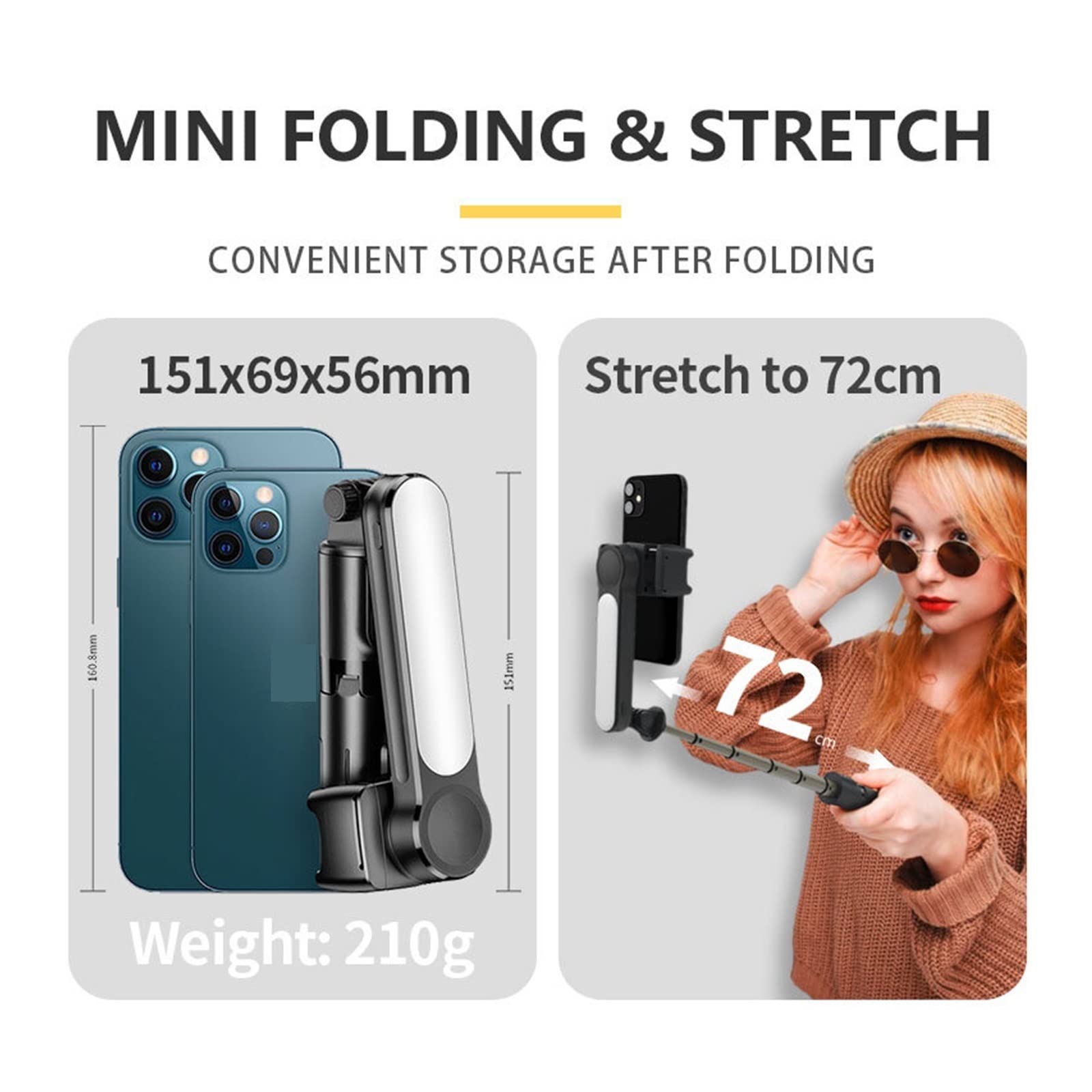 Stabilizzatore Gimbal Telefono cellulare Selfie Stick Treppiede Wireless Remote for Smartphone Video Shooting Vlog Trasmissione in diretta(Noir)