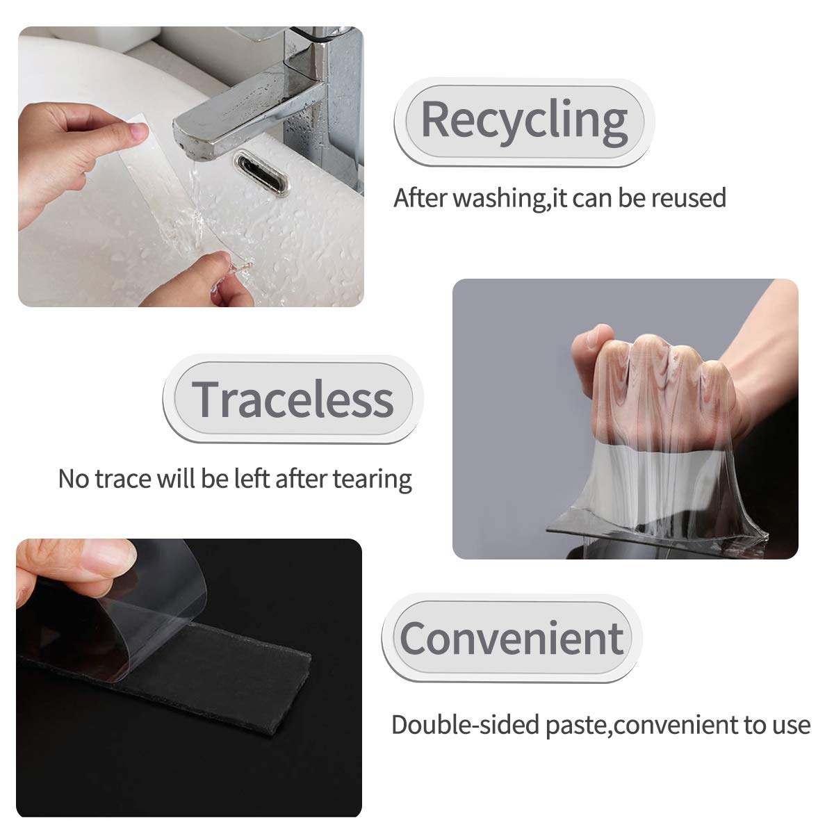 Radhav Mart Double-Sided Transparent Adhesive Tape Reusable, Traceless, Heavy Duty Gel Grip Tape for Wall, Home, Office & Multipurpose Use 1