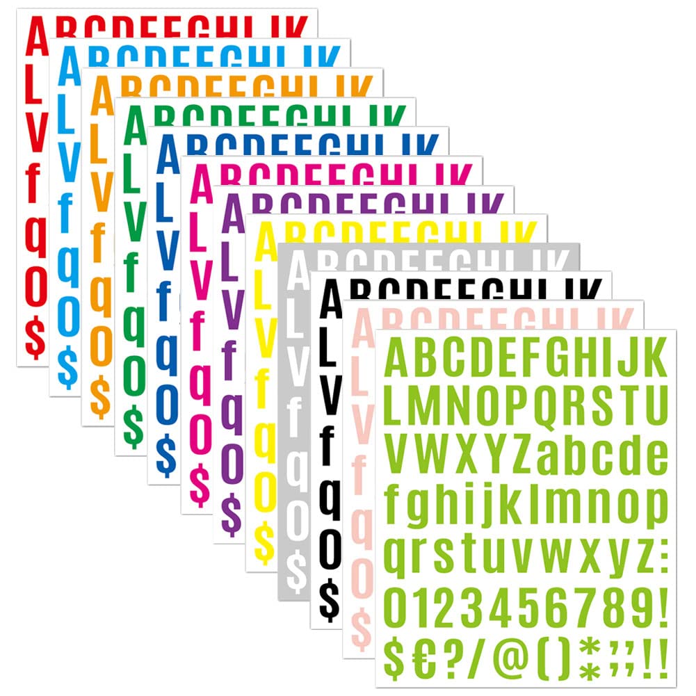 12 Hojas Pegatinas Letras 972 Piezas Pegatinas Letras Adhesivas Pegatinas Autoadhesivas de Letras y Números Pegatinas de Letras de Colores 12 Colores