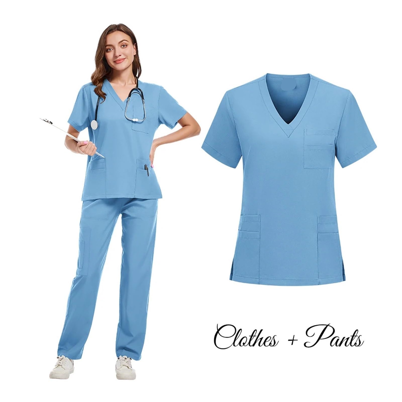 Divisa Infermiere Donna Uniformi da infermiera Top tinta unita Pantaloni Donna Uomo Pantaloni Scrub Set di Scrub Uniforme for Clinica for Animali Domestici for Ospedale Veterinario Dentale(Wine red,XX