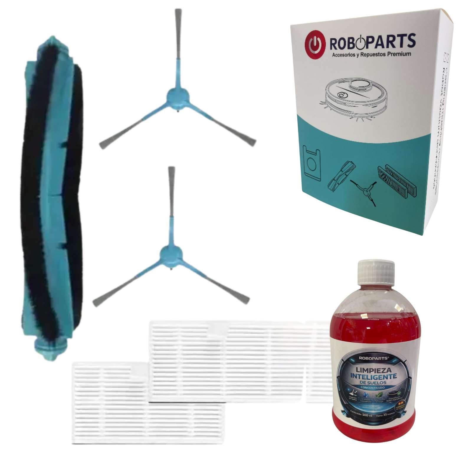 Retrobox® Recambios compatibles con Cecotec Conga 7490 Inmortal / 8290 Inmortal. Reemplazo de Cepillo Lateral, Filtro HEPA y Cepillo Lateral, Piezas de Repuesto