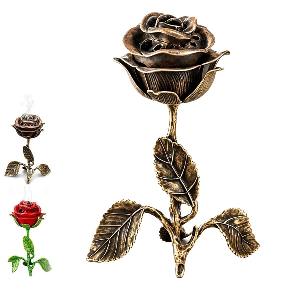 Vintage Rose Incense Burner for Home Decor Meditation Yoga，Bronze