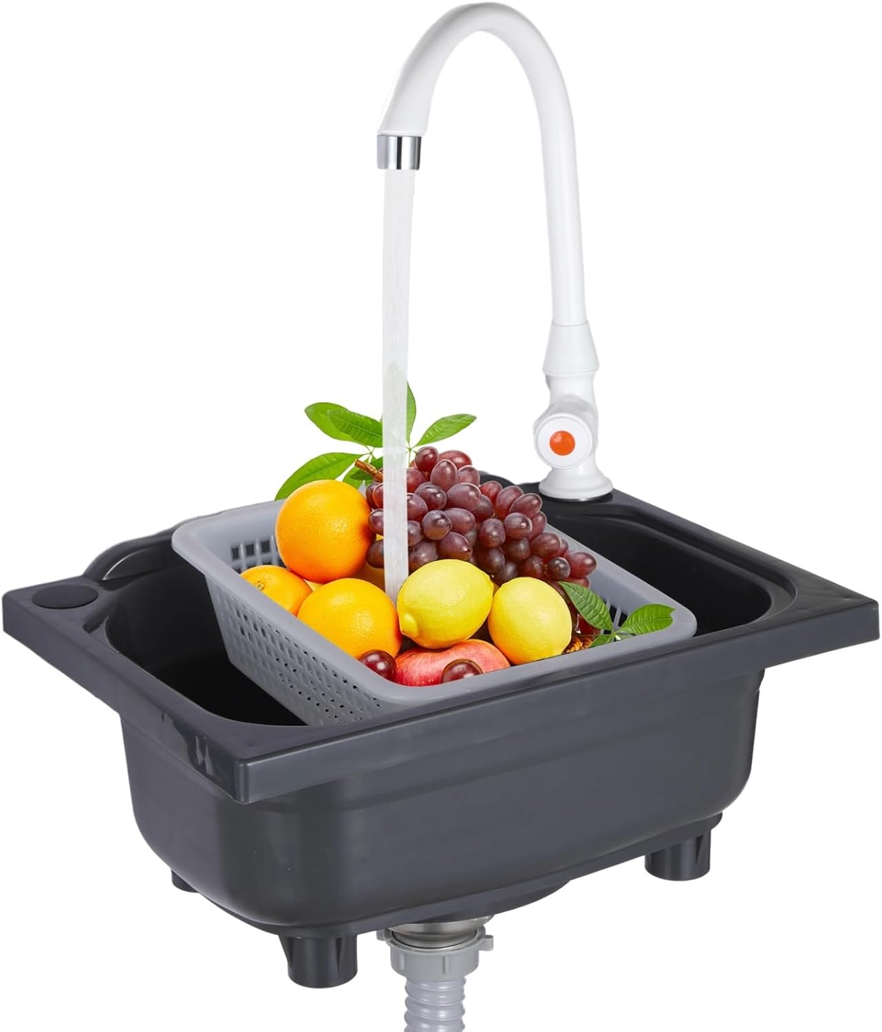 Plastic Kitchen Sink with Faucet and Drain Basket, 15.2 x 11.2 in Wall-Mounted Utility Sink, Space-Saving Washing Basin for RV, Home, Laundry, Garage, Restaurant, Dorm, Bathroom