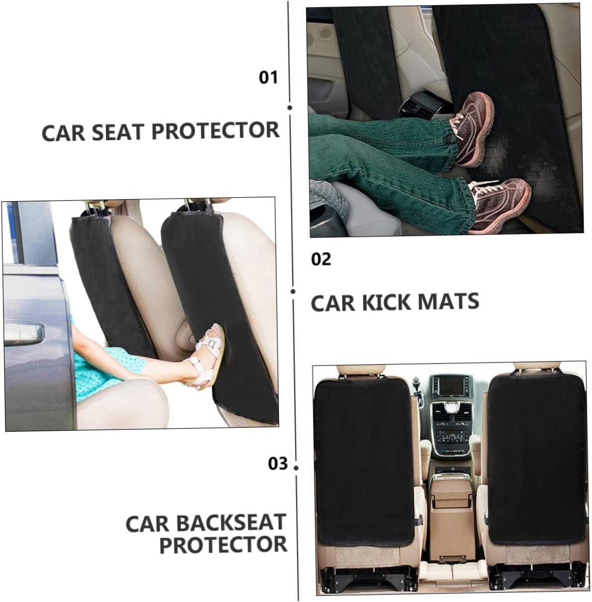 Sosoport 2pcs Car Seat Kick Pad Back Seat Protector Oxford Material Non-Slip Easy to Install Car Backseat Cover