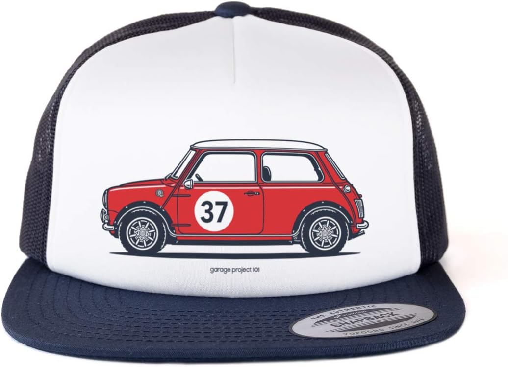 GarageProject101 Classic Cooper S Side Baseball Mesh Cap Snapback Trucker Hat White/Navy