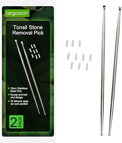 Airgoesin 2 piezas más largas de 7 pulgadas removedor de piedra amígdala Tonsilolith herramienta premium limpiador oral de acero inoxidable para
