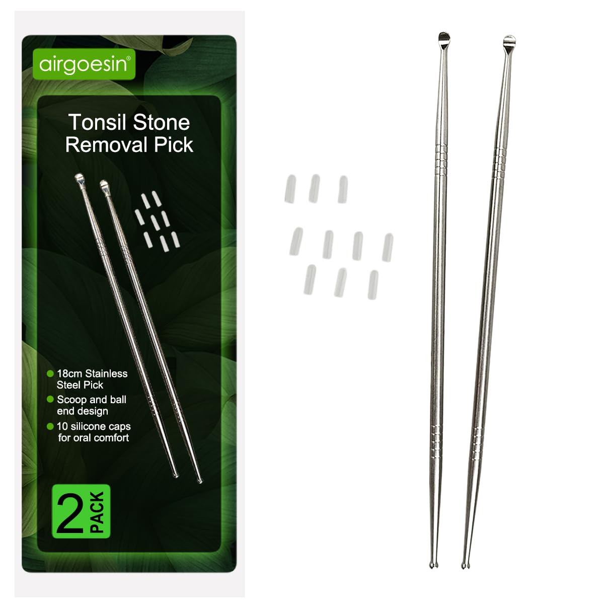 Airgoesin 2pcs Longer 7" Tonsil Stone Remover Pick Tonsillolith Premium Tool Stainless Steel Oral Cleaner to Get Rid of Bad Breath-image-19