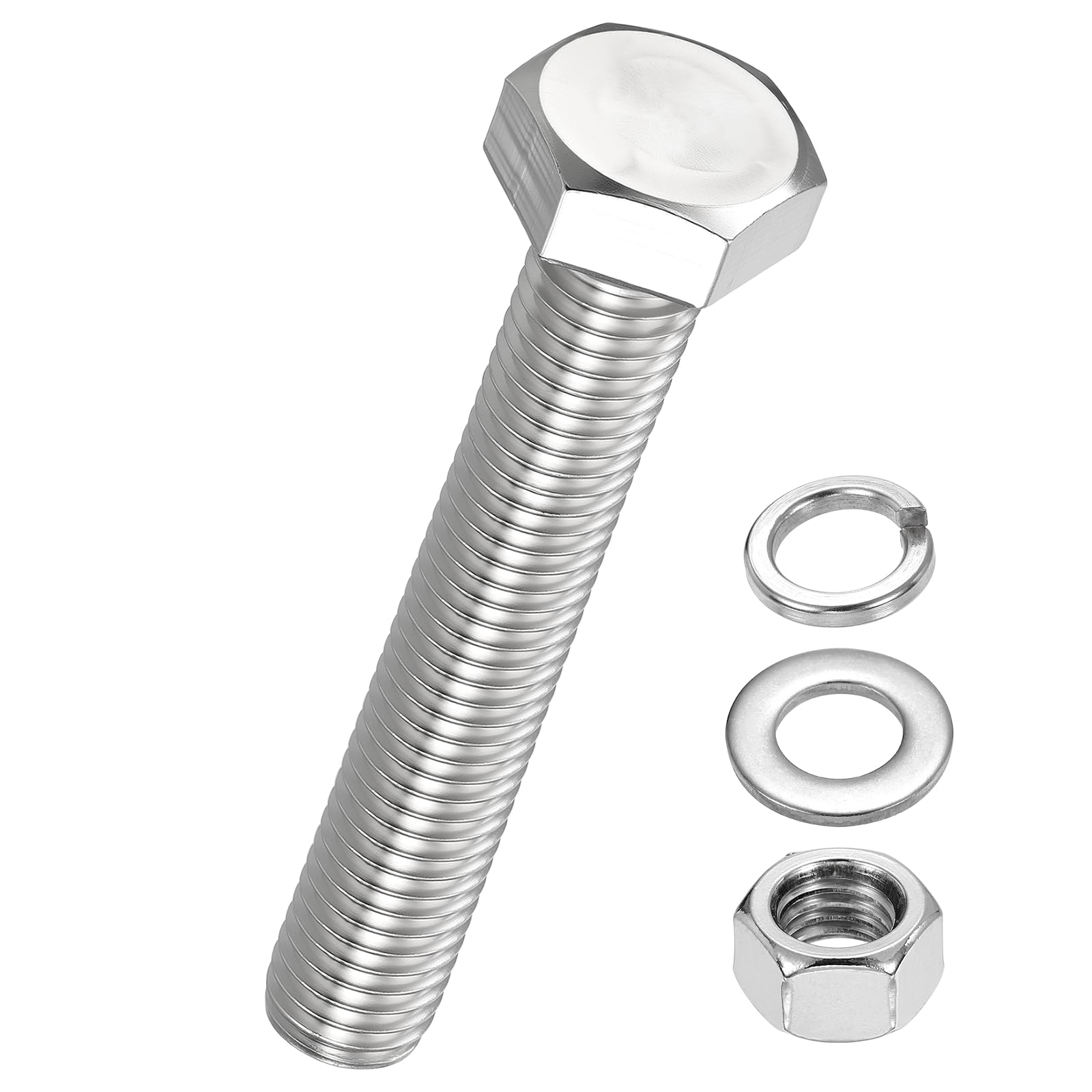 Kozelo 16 Pcs Bolts and Nuts Washers Kit - [M12-1.75x70] 304 Stainless Steel Hex Tap Bolt Assortment Fully Threaded Hexagon Head Machine Bolts Right Hand External Hex Drive, Silver Tone — image 1