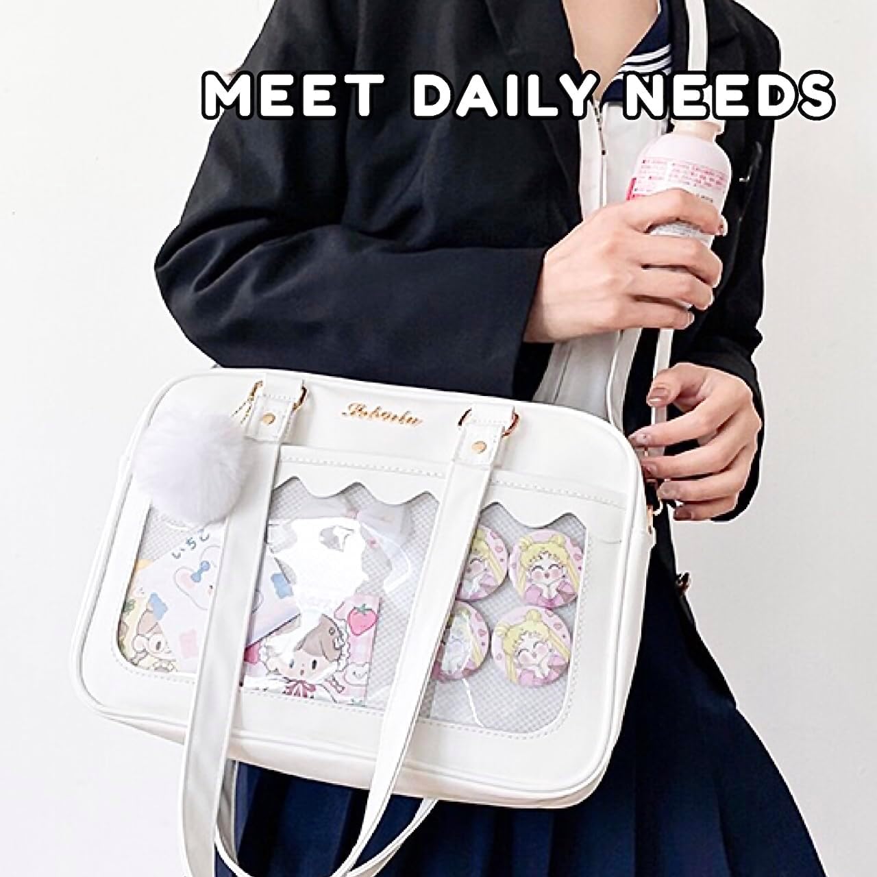 Cute Ita Bag Multi-Purpose Crossbody Bag Messenger Bag Shoulder Tote Bag Purse Kawaii Anime Pin Display Bag for Cosplay