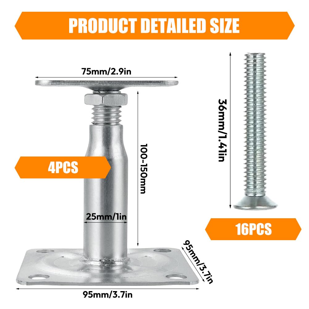 4 Pack Height Adjustable Post Brackets, Galvanized Post Brackets, Galvanized Post Brackets with 16 Screws - Image 2