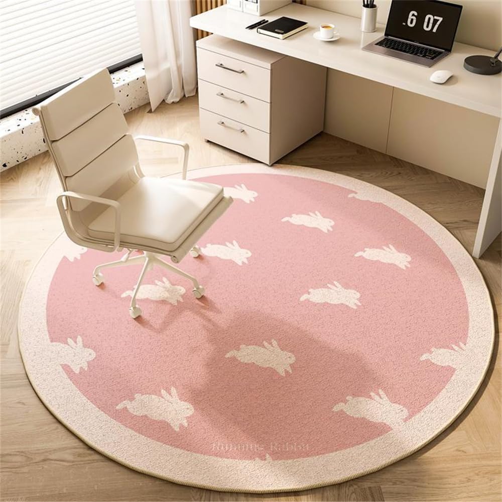 Odot Alfombra para Silla de Escritorio Redonda, Alfombra Protectora Suelo Silla Ruedas Antideslizante Gaming, Tapete de Protección de Oficina para Parqué (Conejo Rosa,160cm)